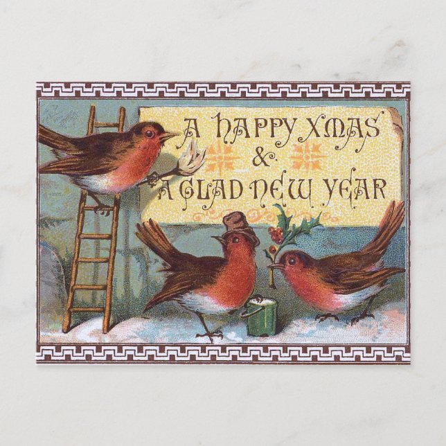 Three charming Birds Holiday Postcard (Front)