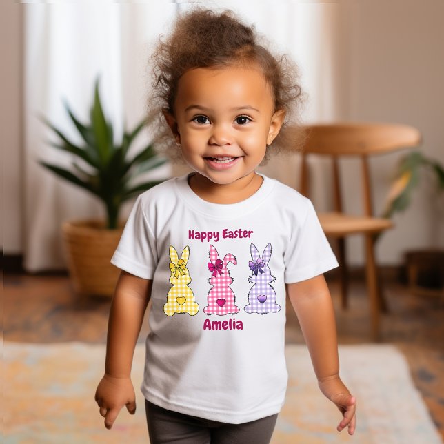 Three Checkered Bunnies Bow Heart T-Shirt (Creator Uploaded)