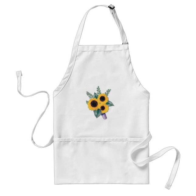 Three Cheerful Sunflowers Floral Bouquet Adult Apron (Front)