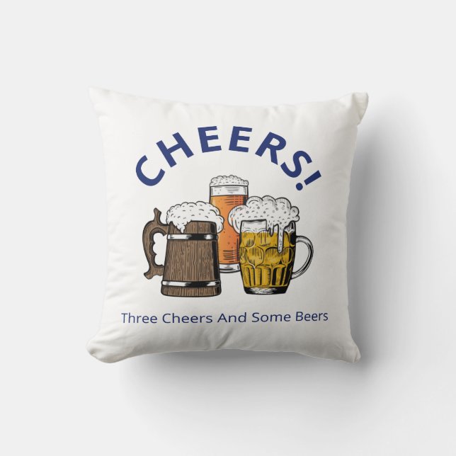 Three Cheers Beers Throw Pillow (Front)