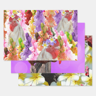 Three Chicken Designs, Gift Wrap, Decoupage Sheets