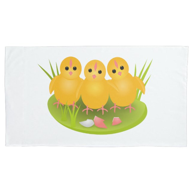 Three chicklings with egg shell pillow case (Front)