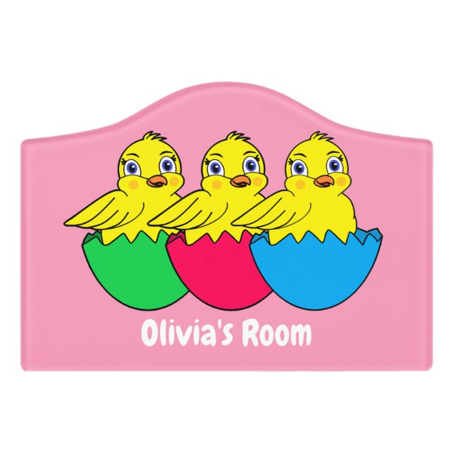 Three Chicks on a pink Door sign (Small Crest Front)