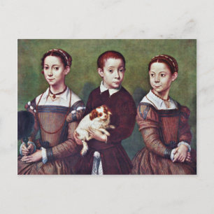 Three Children With Dog By Anguissola Sofonisba Postcard