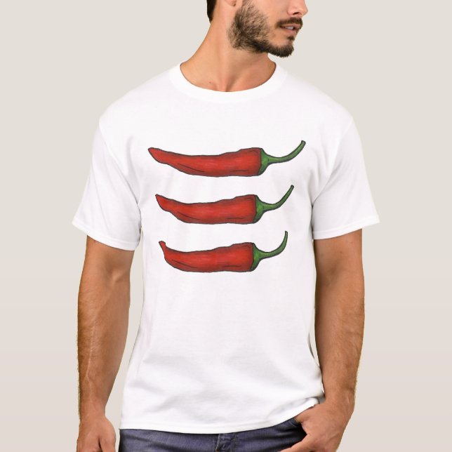 Three Chiles Hot Spicy Red Chili Pepper Vegetable T-Shirt (Front)