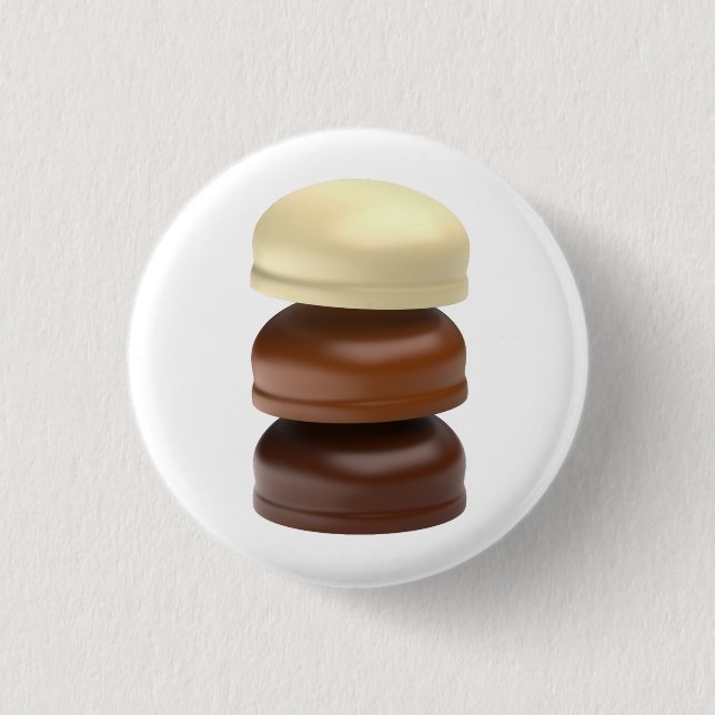 Three chocolate coated marshmallows button (Front)