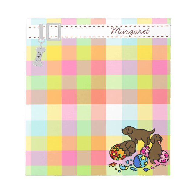 Three Chocolate Labrador Puppies Cartoon Notepad (Front)