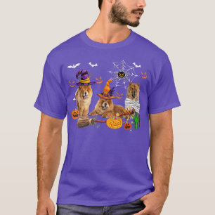 Three Chow Chow Dogs Witch Halloween Mummy Scary P T-Shirt
