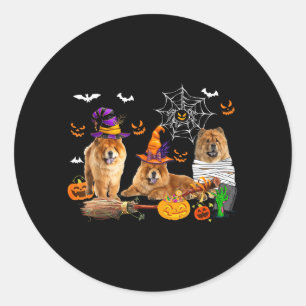Three Chow Chow Dogs Witch Halloween Mummy Y Classic Round Sticker