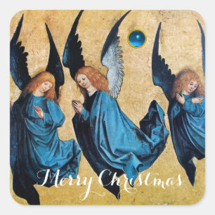 THREE CHRISMAS ANGELS IN BLUE SQUARE STICKER