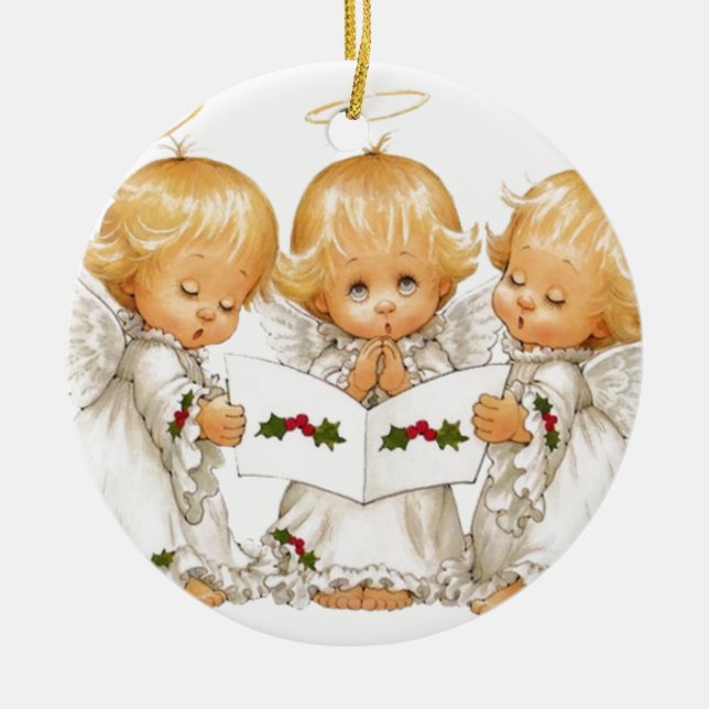 Three Christmas Angels Ceramic Ornament (Front)