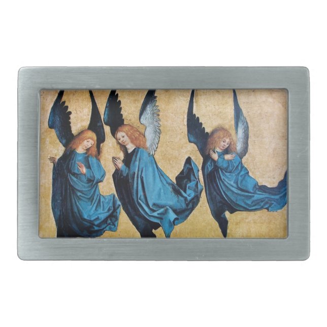 THREE CHRISTMAS ANGELS IN BLUE BELT BUCKLE (Front)