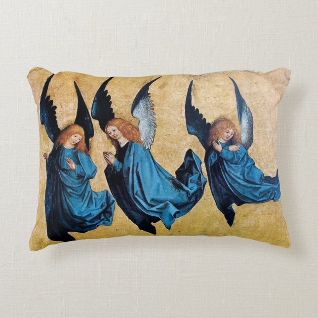 THREE CHRISTMAS ANGELS IN BLUE DECORATIVE PILLOW (Front)