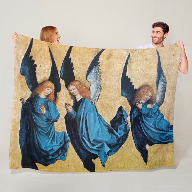THREE CHRISTMAS ANGELS IN BLUE FLEECE BLANKET (In Situ)