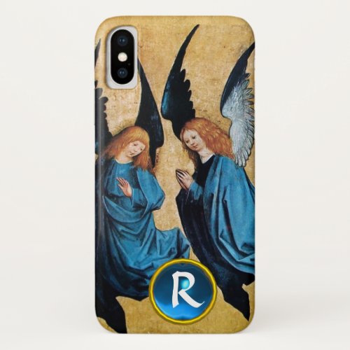 THREE CHRISTMAS ANGELS IN BLUE GEM MONOGRAM  iPhone XS CASE