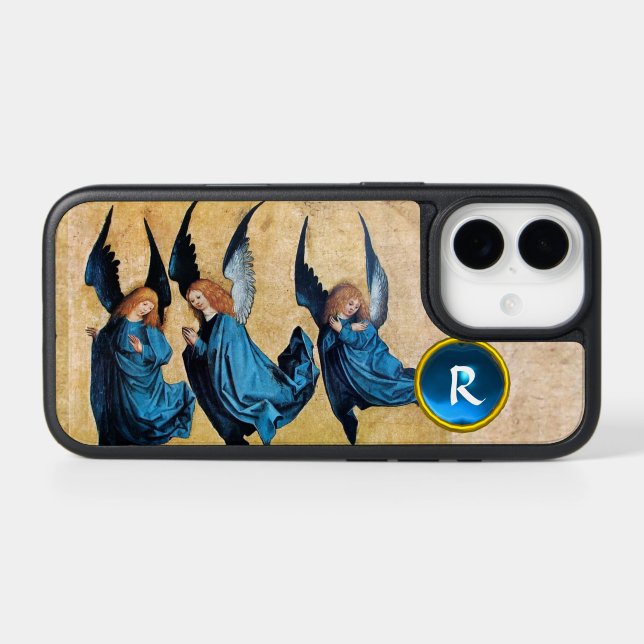 THREE CHRISTMAS ANGELS IN BLUE GEM MONOGRAM OTTERBOX iPhone CASE (Back Horizontal)