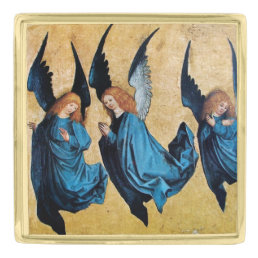 THREE CHRISTMAS ANGELS IN BLUE GOLD FINISH LAPEL PIN