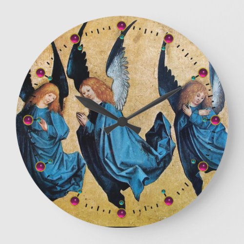 THREE CHRISTMAS ANGELS IN BLUE LARGE CLOCK