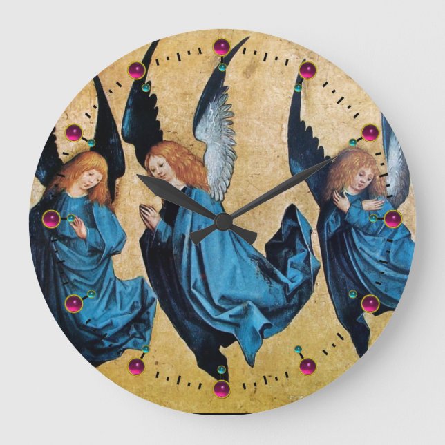 THREE CHRISTMAS ANGELS IN BLUE LARGE CLOCK (Front)