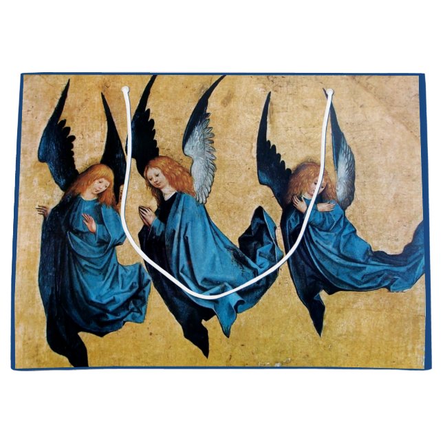 THREE CHRISTMAS ANGELS IN BLUE LARGE GIFT BAG (Front)