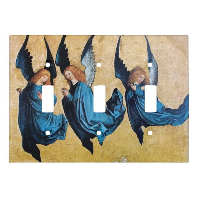 THREE CHRISTMAS ANGELS IN BLUE  LIGHT SWITCH COVER (Front)