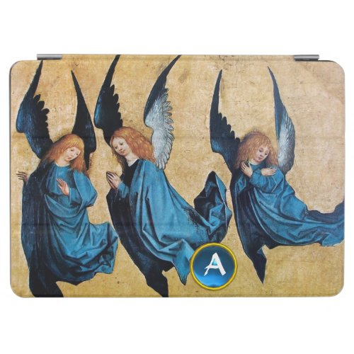 THREE CHRISTMAS ANGELS IN BLUE MONOGRAM Parchment iPad Air Cover