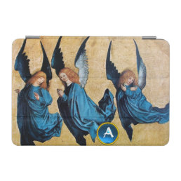 THREE CHRISTMAS ANGELS IN BLUE MONOGRAM Parchment iPad Mini Cover