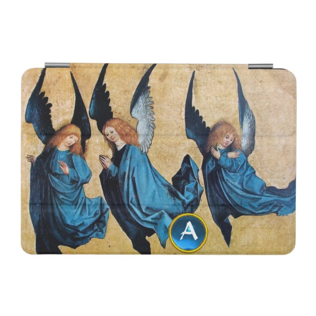 THREE CHRISTMAS ANGELS IN BLUE MONOGRAM Parchment iPad Mini Cover (Horizontal)