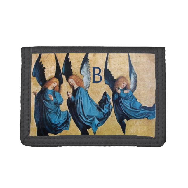 THREE CHRISTMAS ANGELS IN BLUE MONOGRAM TRI-FOLD WALLET (Front)