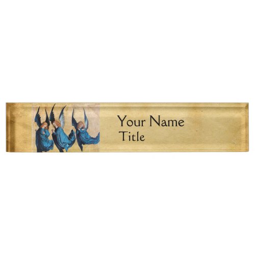 THREE CHRISTMAS ANGELS IN BLUE NAME PLATE