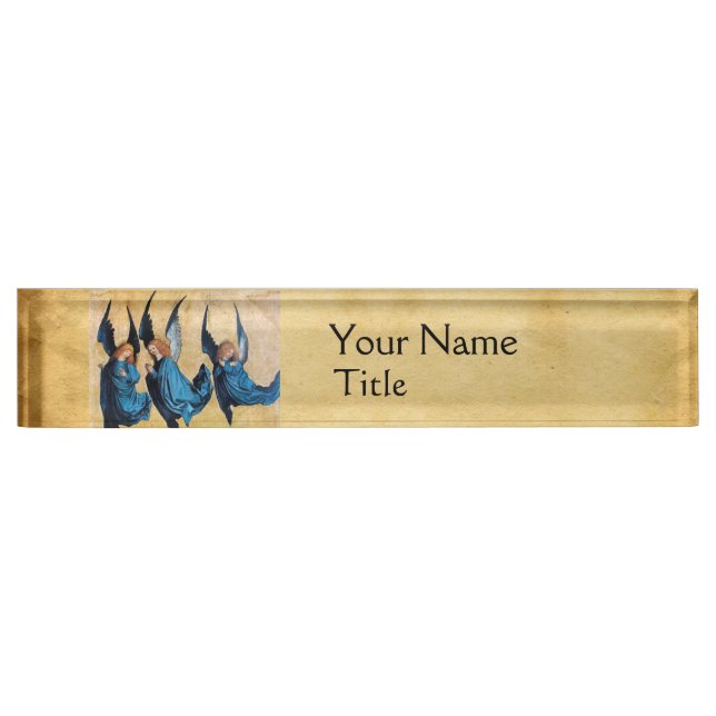 THREE CHRISTMAS ANGELS IN BLUE NAME PLATE (Front)