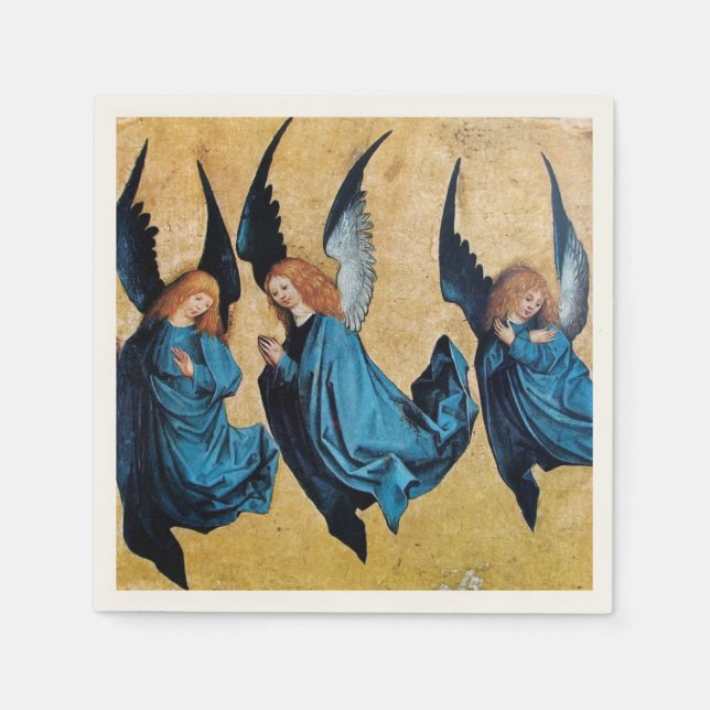 THREE CHRISTMAS ANGELS IN BLUE NAPKINS (Front)