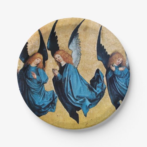 THREE CHRISTMAS ANGELS IN BLUE PAPER PLATES
