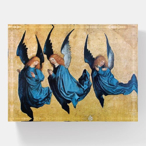 THREE CHRISTMAS ANGELS IN BLUE  PAPERWEIGHT