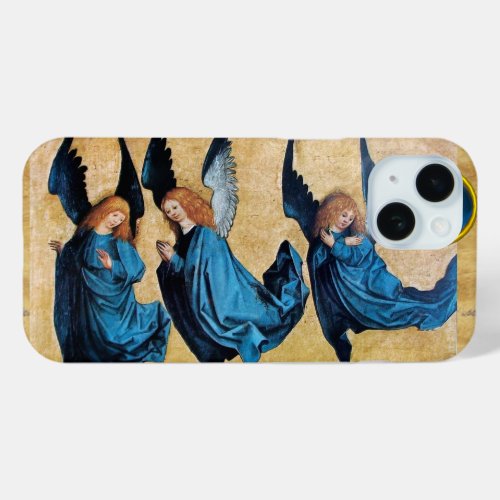 THREE CHRISTMAS ANGELS IN BLUE PARCHMENT iPhone 15 CASE