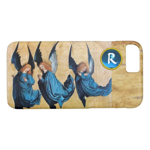 THREE CHRISTMAS ANGELS IN BLUE PARCHMENT MONOGRAM iPhone 87 CASE
