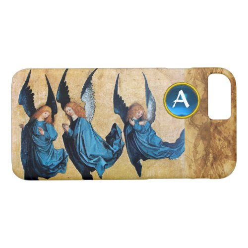 THREE CHRISTMAS ANGELS IN BLUE PARCHMENT MONOGRAM iPhone 87 CASE