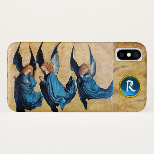 THREE CHRISTMAS ANGELS IN BLUE PARCHMENT MONOGRAM iPhone X CASE