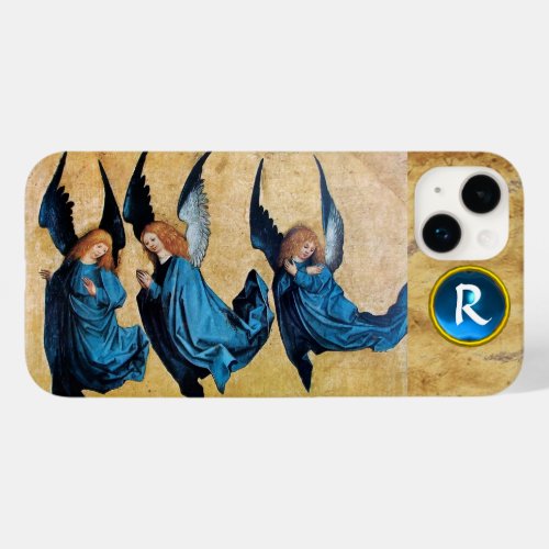 THREE CHRISTMAS ANGELS IN BLUE PARCHMENT MONOGRAM Case_Mate iPhone 14 PLUS CASE