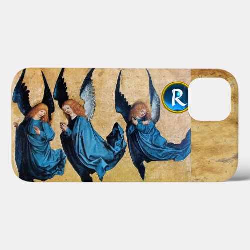 THREE CHRISTMAS ANGELS IN BLUE PARCHMENT MONOGRAM iPhone 13 CASE