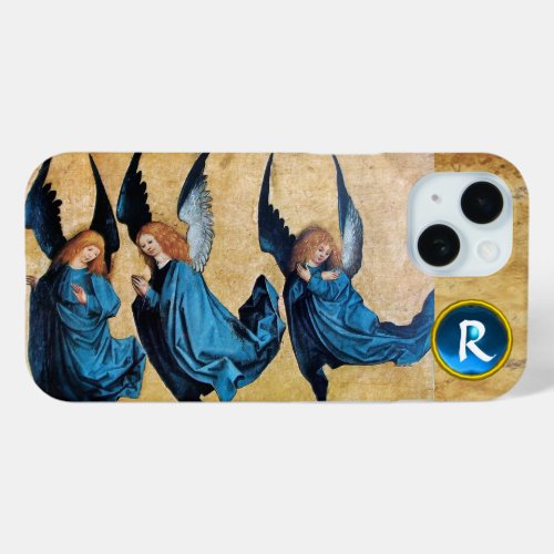 THREE CHRISTMAS ANGELS IN BLUE PARCHMENT MONOGRAM iPhone 15 CASE