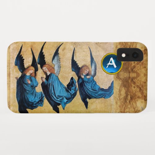 THREE CHRISTMAS ANGELS IN BLUE PARCHMENT MONOGRAM iPhone XR CASE