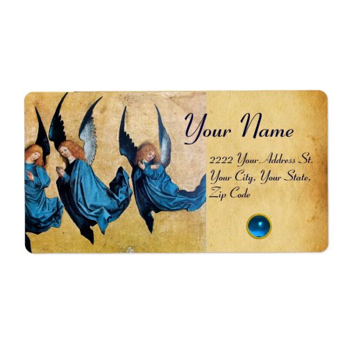 THREE CHRISTMAS ANGELS IN BLUE PARCHMENT Sapphire Label
