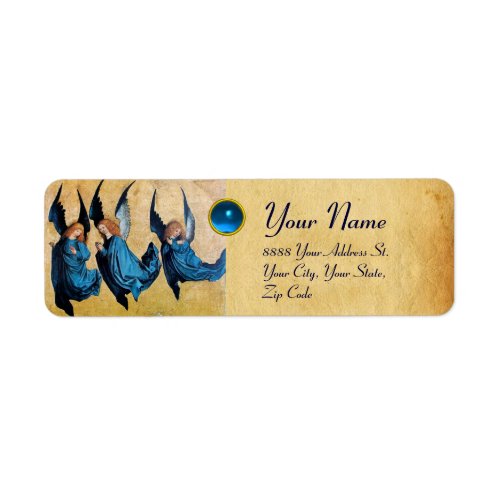 THREE CHRISTMAS ANGELS IN BLUE PARCHMENT Sapphire Label