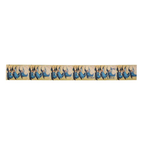 THREE CHRISTMAS ANGELS IN BLUE SATIN RIBBON