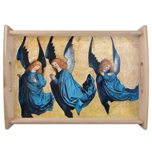 THREE CHRISTMAS ANGELS IN BLUE SERVING TRAY