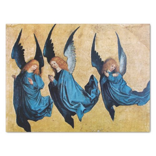 THREE CHRISTMAS ANGELS IN BLUE TISSUE PAPER