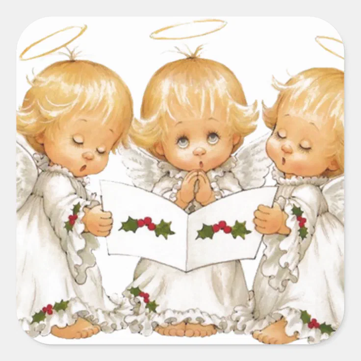 Three Christmas Angels Square Sticker | Zazzle