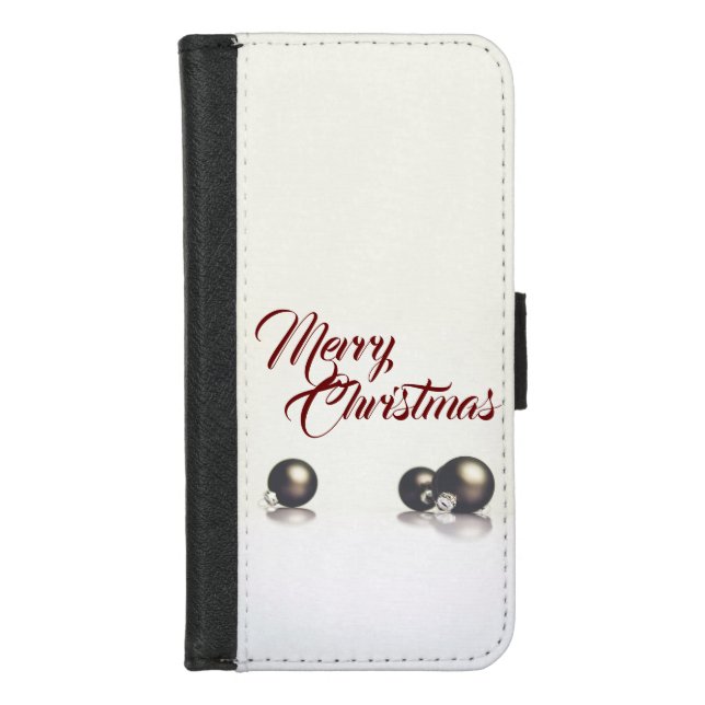 Three christmas balls in front of light background iPhone wallet case (Front)
