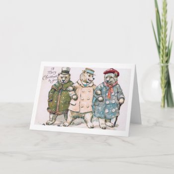 "three Christmas Bears" Vintage Holiday Card by ChristmasVintage at Zazzle